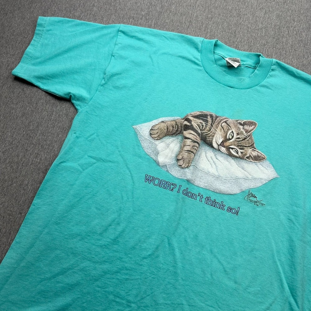 Bob Harrison 1997 Cat Tshirt Unisex XL Short Sleeve Teal Work? I don't think so